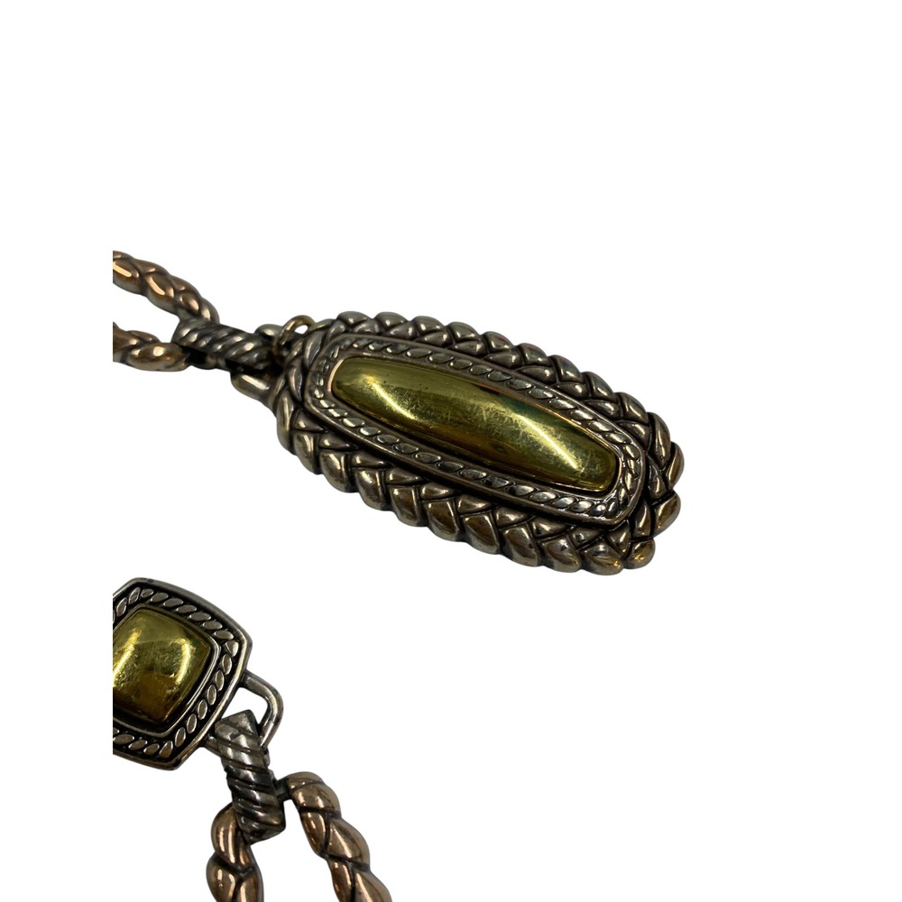 Brighton Mixed Metal Silver Gold Tone Square Cabochon Link Chain Belt Adjustable - Picture 6 of 7
